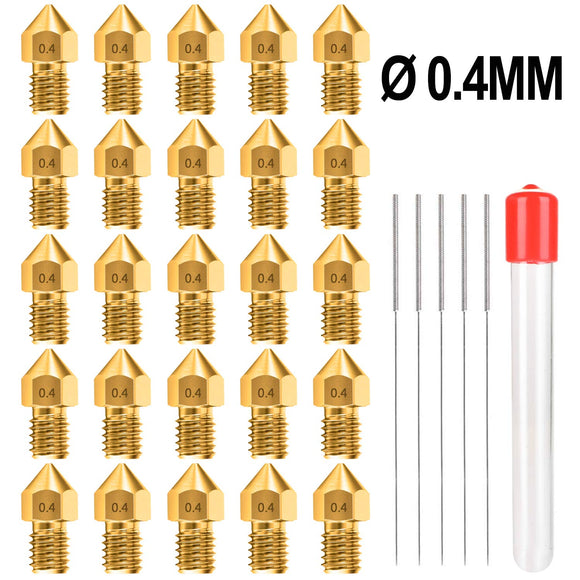 25 pcs 3D Printer Brass Nozzles Extruderfor Makerbot Creality CR-10 with 5 Needles and Metal Storage Box (0.4mm)